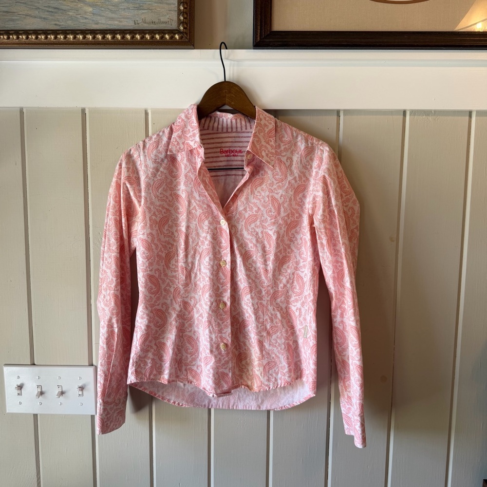 NWOT Barbour Pink & White Paisley Button-Up Shirt, Size 6/Medium